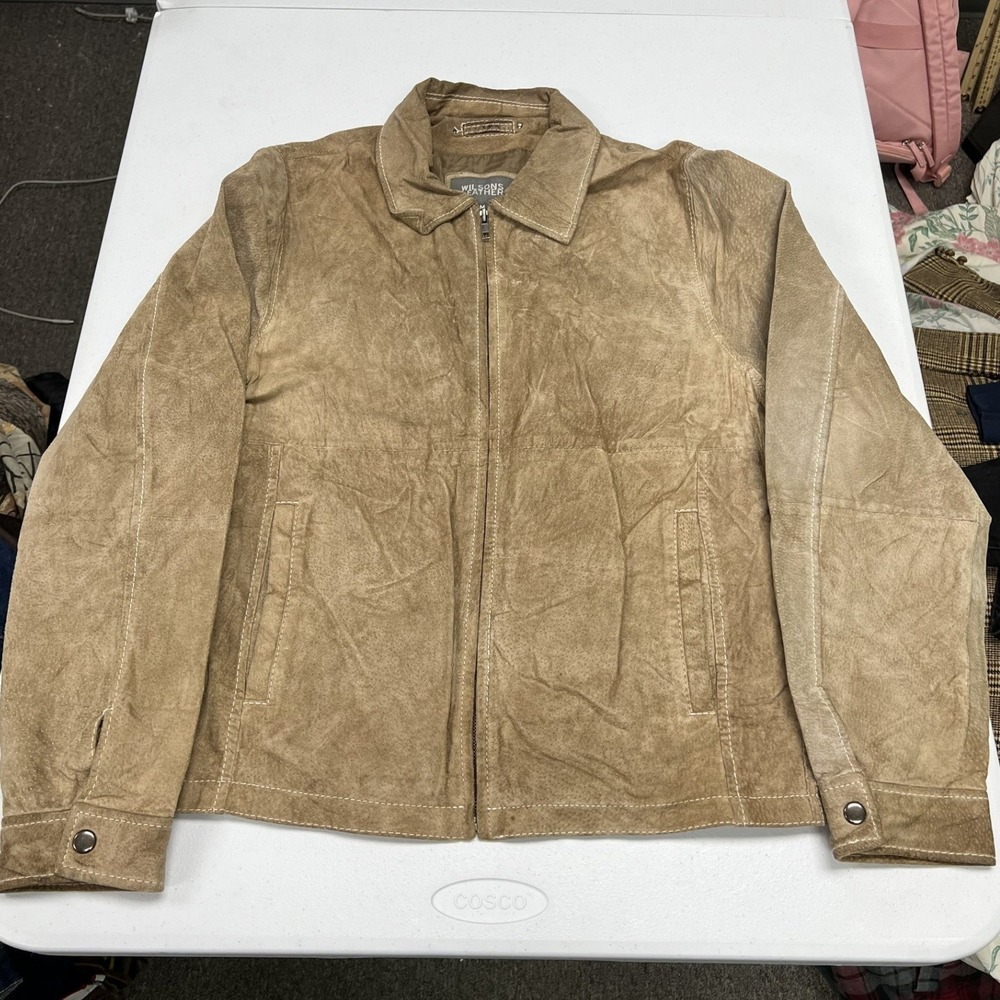 Wilsons Leather Suede Jacket womans M Tan Full Zip Contrast Stitch Casual F2
